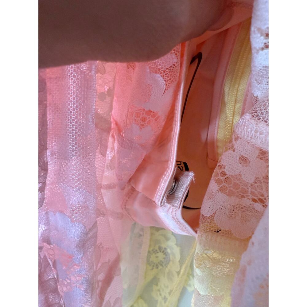 For Love & Lemons Blossom Pink Lemonade Sheer Lace Bodysuit Boho Maxi Dress S - Picture 7 of 10